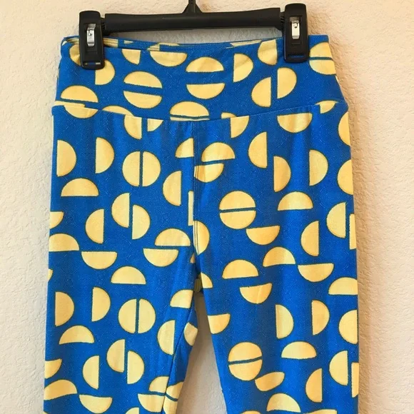 Lularoe Leggings Tights One Size Half Circles Print Blue Yellow - Picture 4 of 9